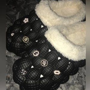 Black Bubbles Slides With Fur From SHEIN